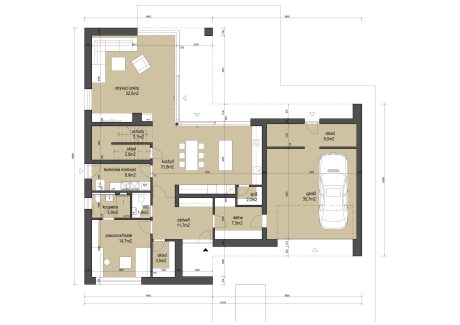 Půdorysy - přízemí vzorového e4 domu Újezd u Průhonic