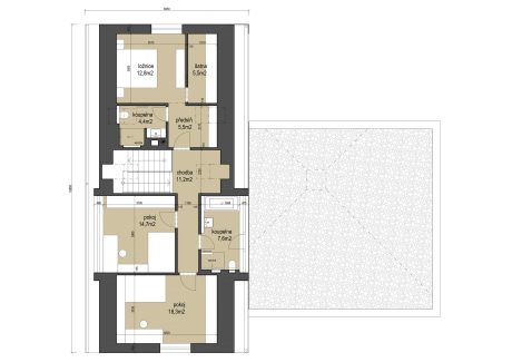 Půdorysy - patro (přízemí) vzorového e4 domu Újezd u Průhonic